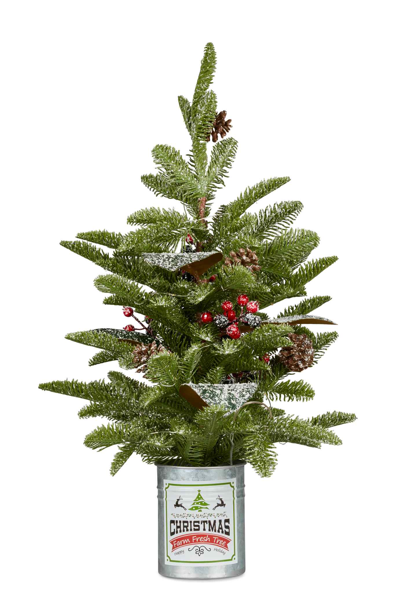 Table Top Christmas Tree with Lights and Tin Pot, 65cm